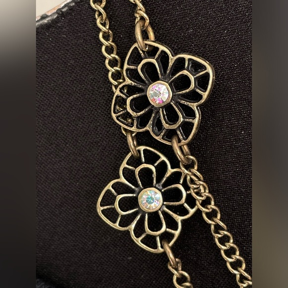 NWT Whimsical necklace in antique brass with aurora borealis crystals - Picture 3 of 5